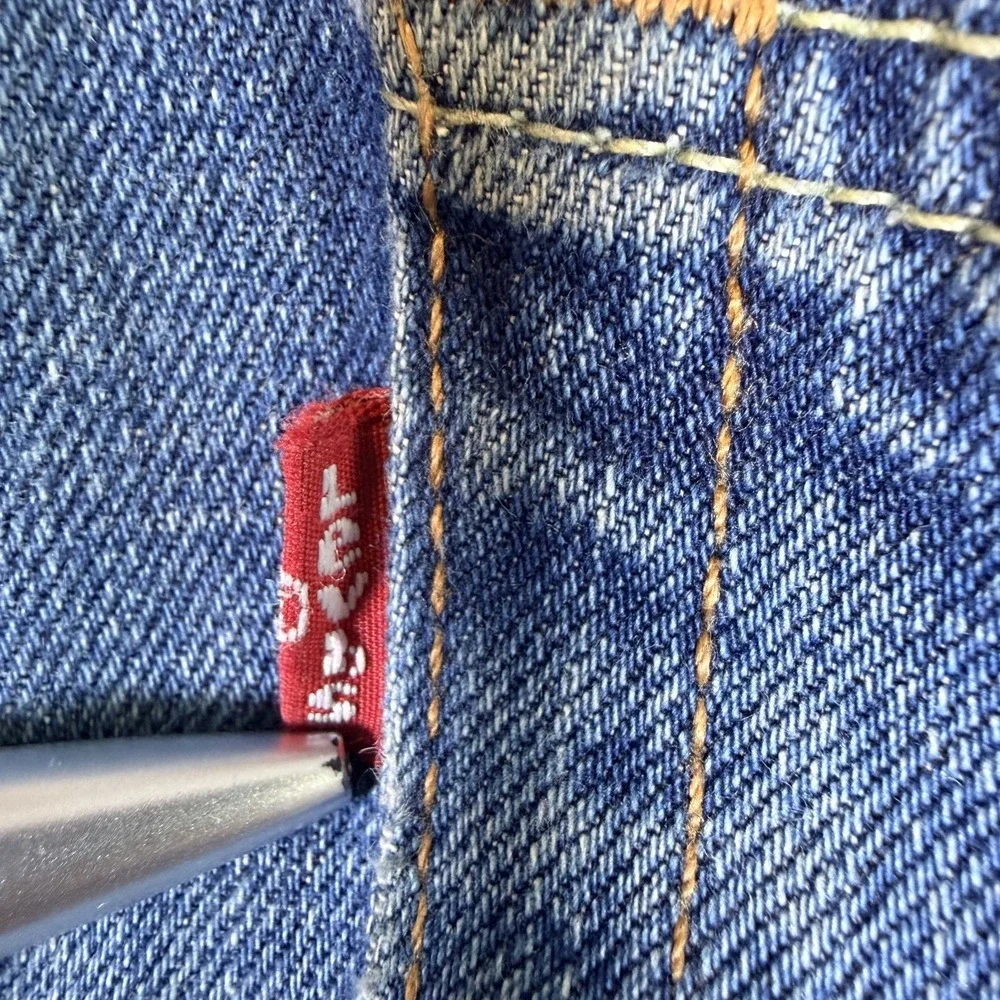 Levi's 511 Jeans Mens 38x34 Blue Denim Whiskered Stretch Distressed Straight Leg